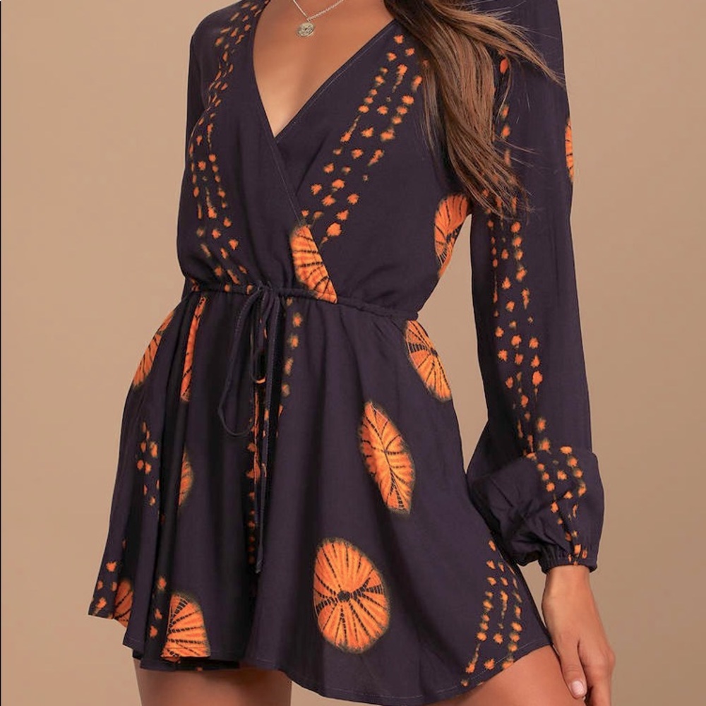 NWT Lulu's Black and Orange Patterned Romper